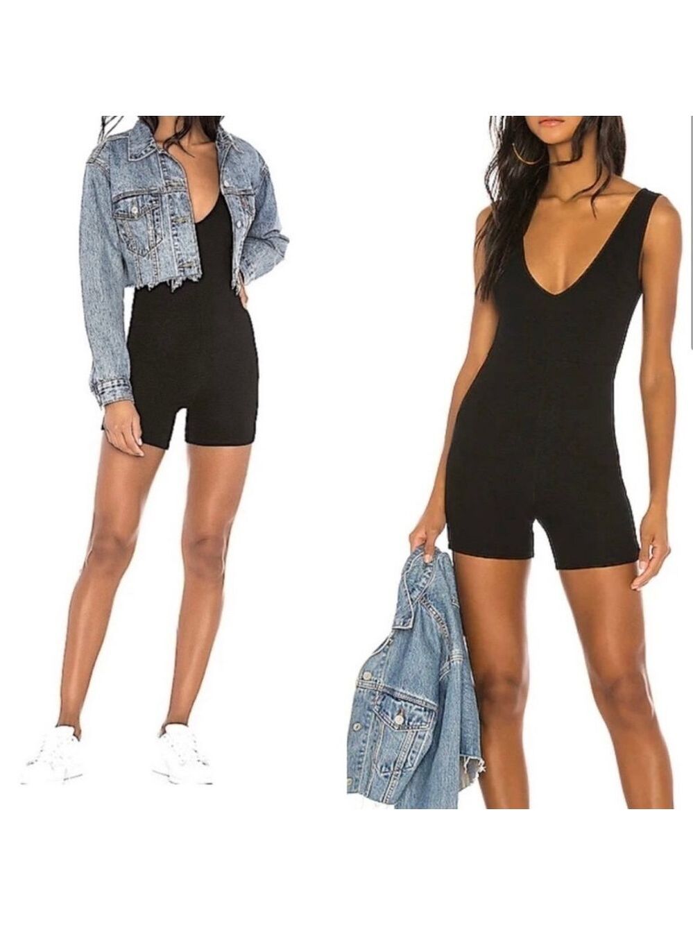House of Harlow 1960 Black V Neck Shorts Jumpsuit Size S